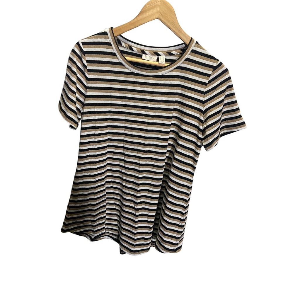 Logo Lori Goldstein Women’s Striped Short‎ Sleeve Top Multicolor S